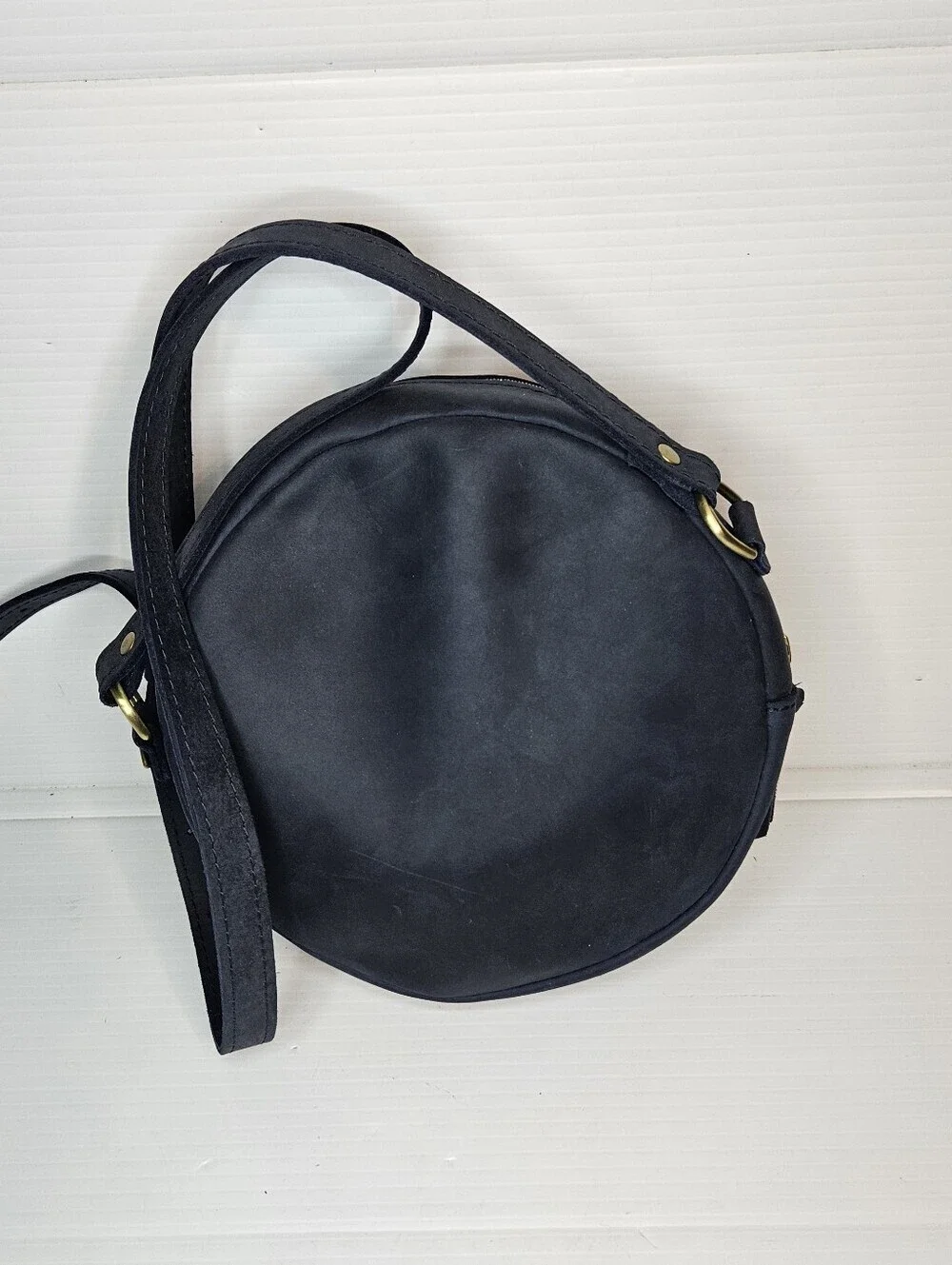 Portland Leather Goods Circle Crossbody Large Deep Water Blue Leather Bag